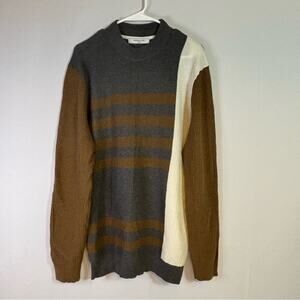 Hamaki-Ho Milan Gray & Brown Crewneck Sweater Colorblock Design Size XL H0148